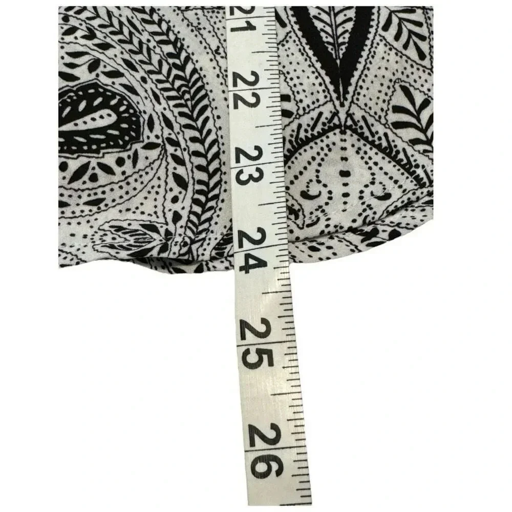 LOFT Small‎ Petite Black & White Shadow Paisley Petal Sleeve Top